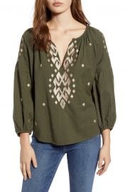 Velvet by Graham  amp  Spencer Metallic Ikat Embroidery Cotton Top   Nordstrom at Nordstrom